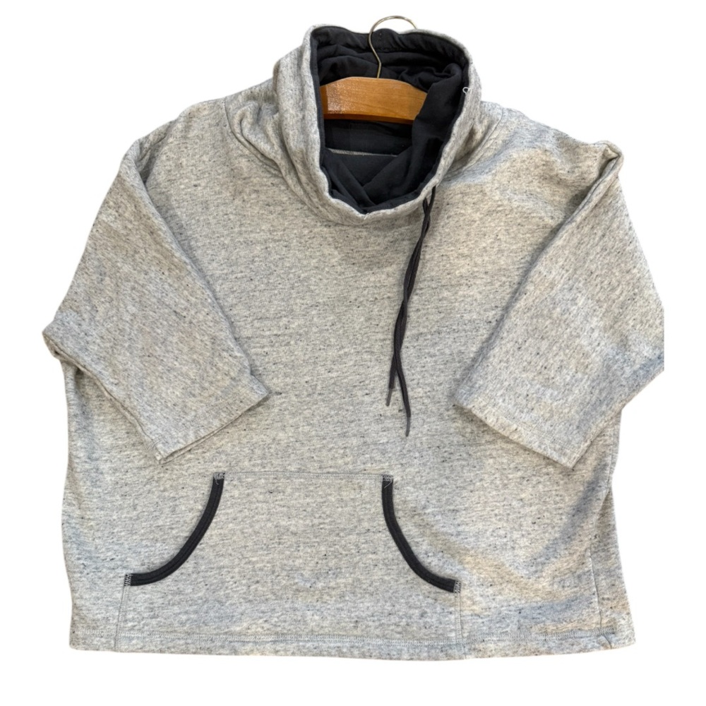 Cozy Two-tone Gray Women's Cowl Neck Sweatshirt with front pockets. Size large.